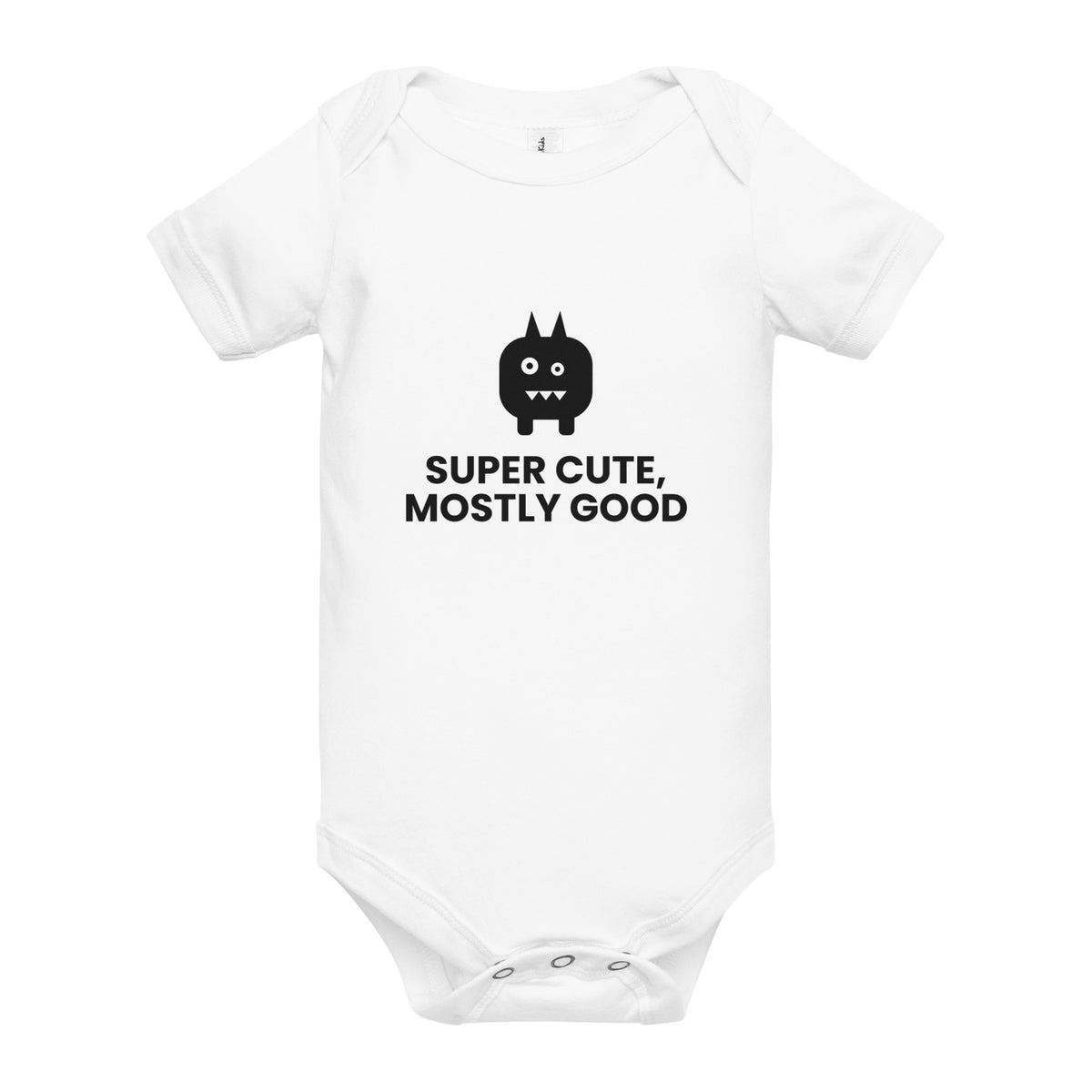 Super Cute, Mostly Good - Baby Short Sleeve One Piece, White, front view