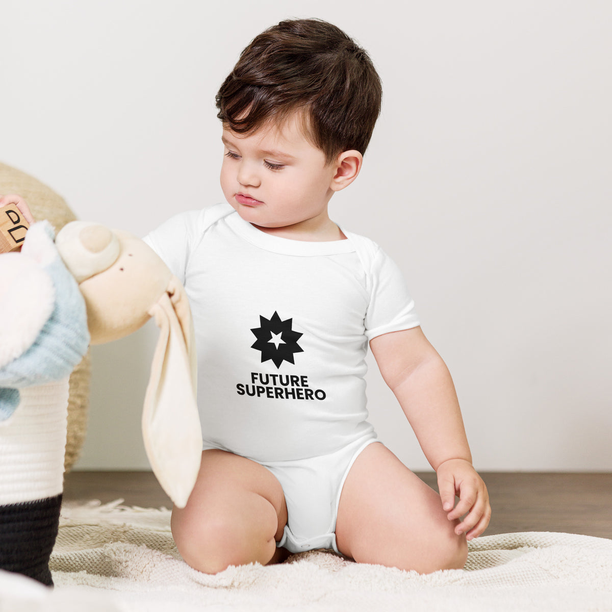 Future Superhero - Baby Short Sleeve One Piece, White, front view