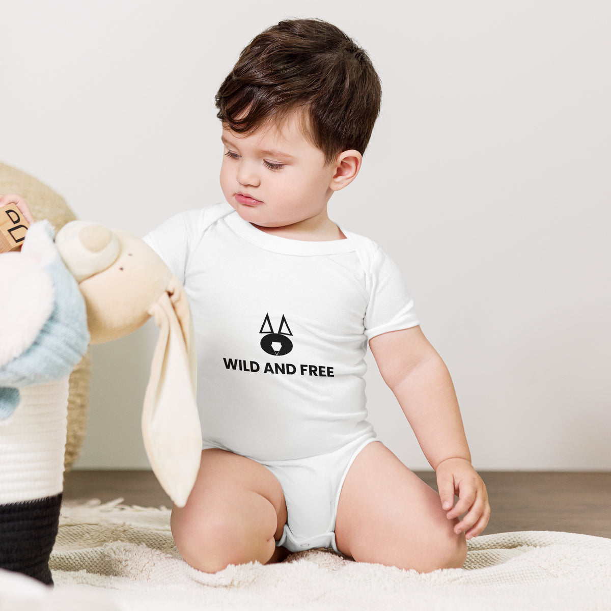 Wild and Free - Baby Short Sleeve One Piece, White, front view
