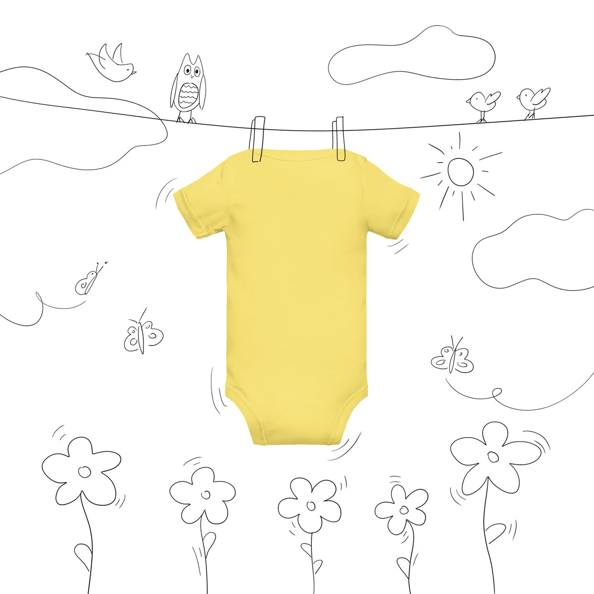 Wild and Free - Baby Short Sleeve One Piece, Yellow, back view