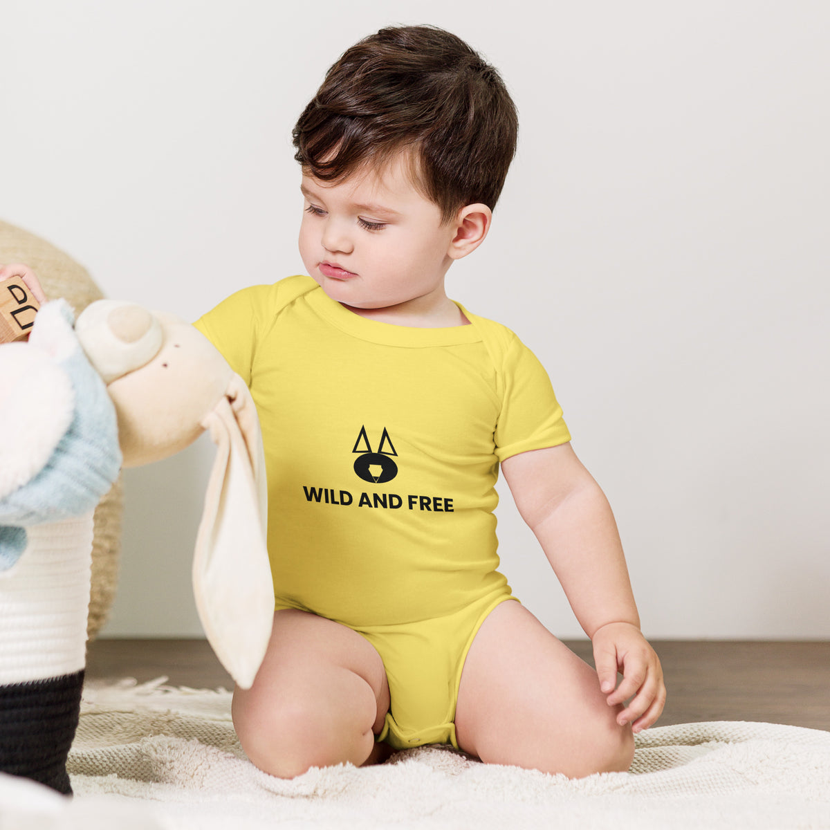 Wild and Free - Baby Short Sleeve One Piece, Yellow, front view