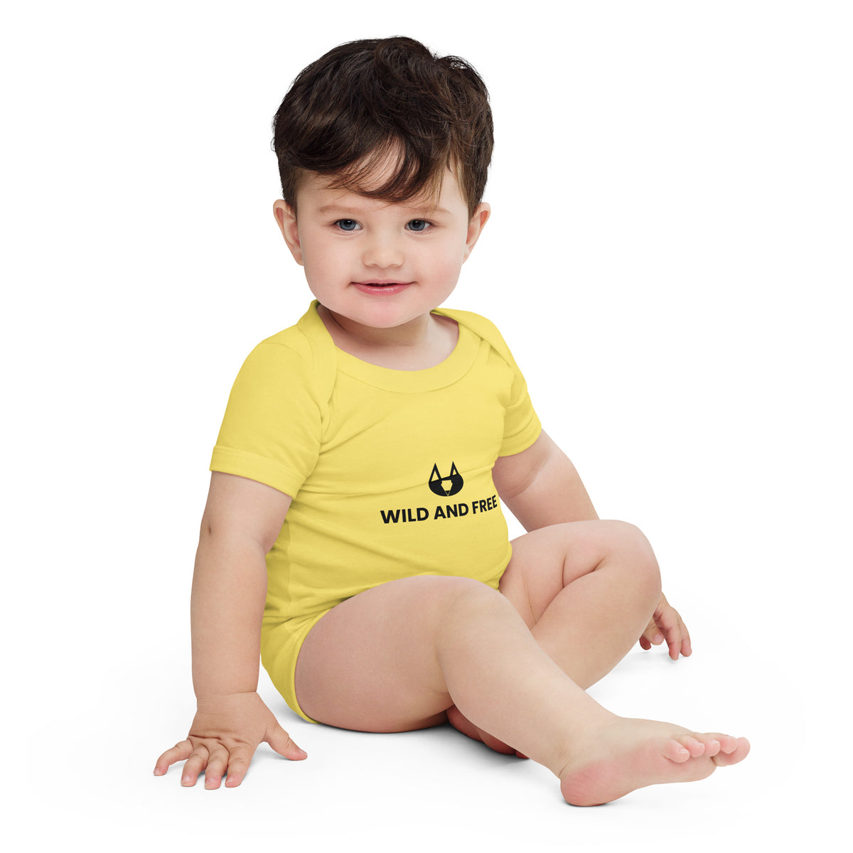 Wild and Free - Baby Short Sleeve One Piece, Yellow, front view