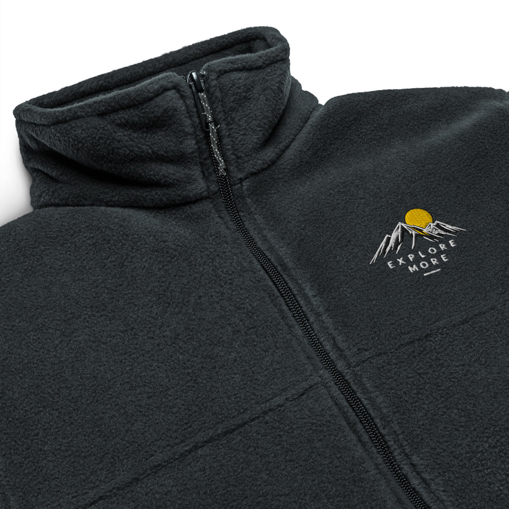 Close-up of the fabric detail on the black Columbia fleece jacket