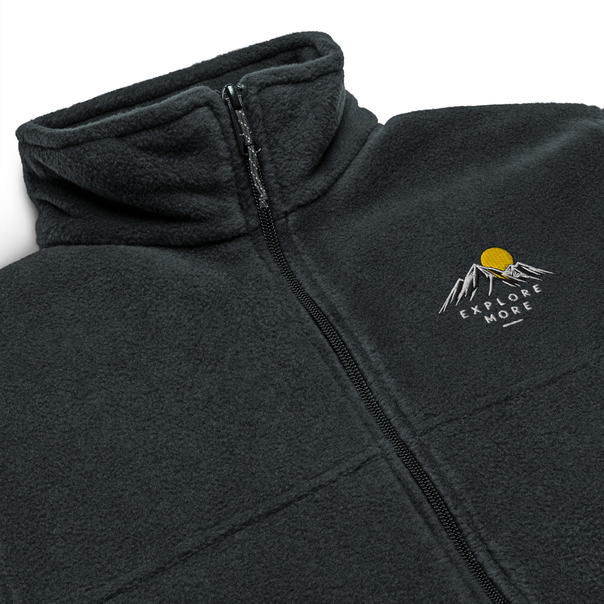 Close-up of the fabric detail on the black Columbia fleece jacket