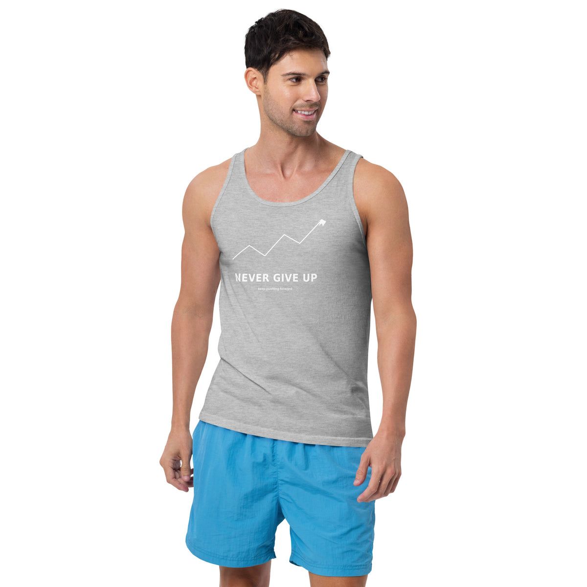 Never Give Up - Unisex Tank Top, Athletic Heather, front view