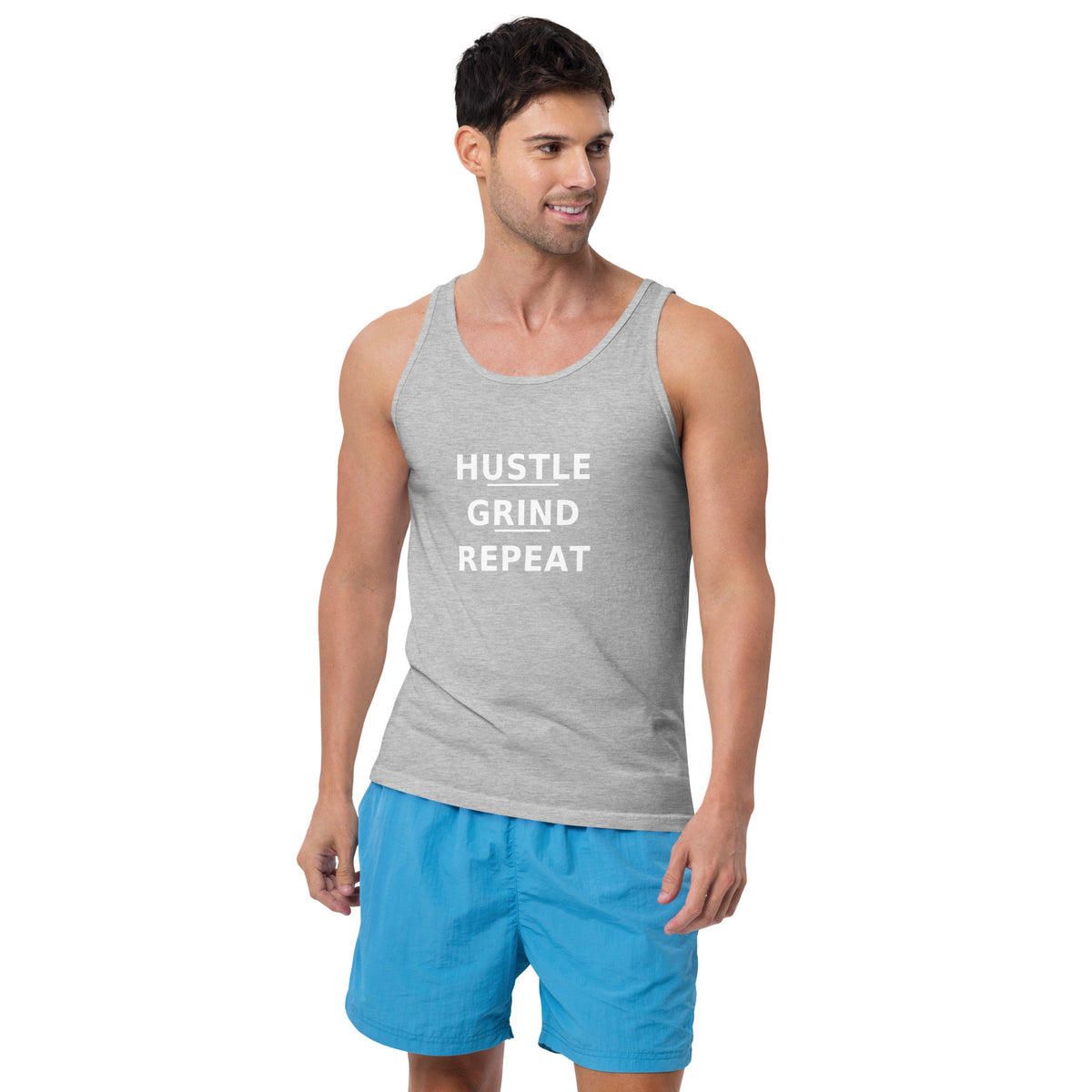 Hustle. Grind. Repeat. - Unisex Tank Top, Athletic Heather, front view