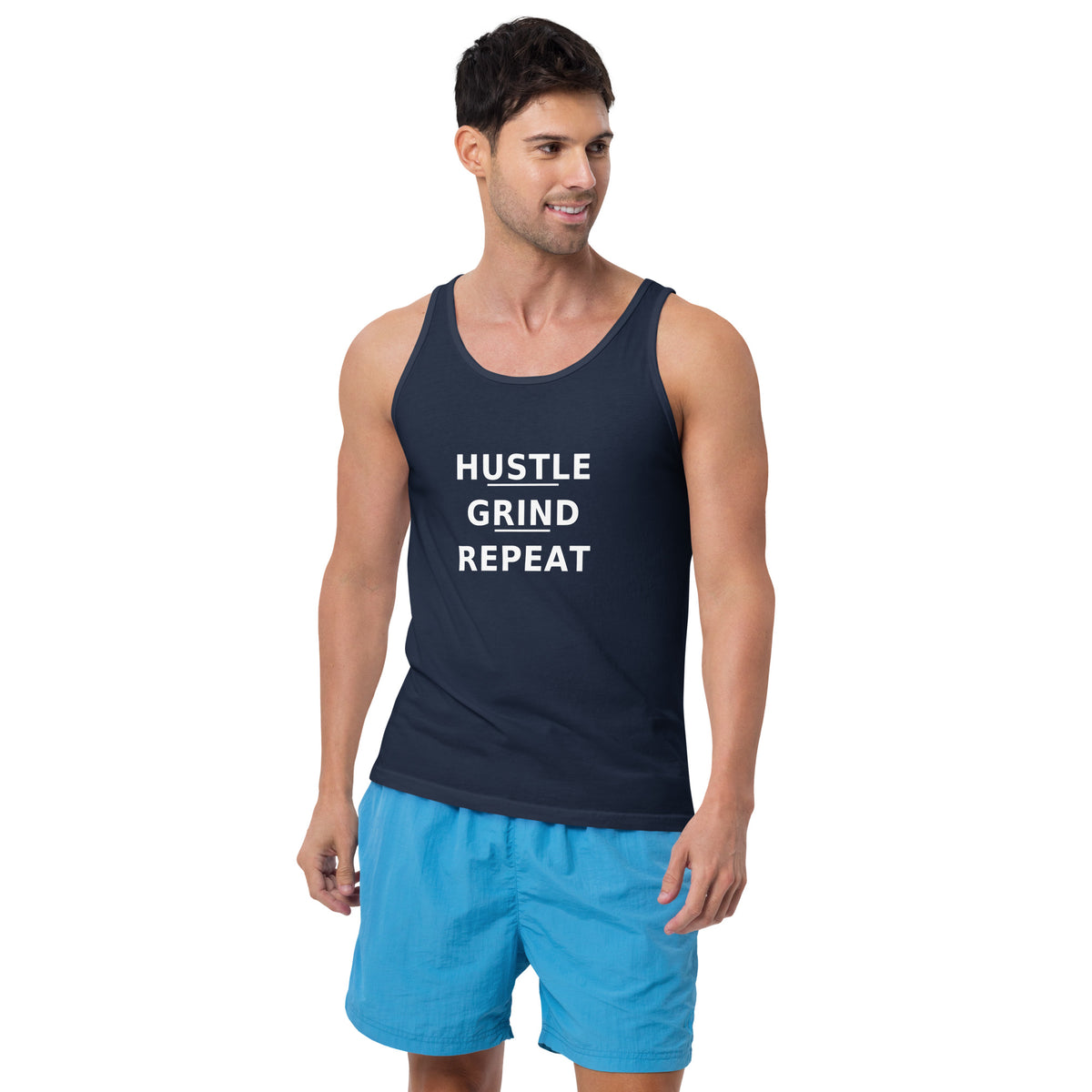 Hustle. Grind. Repeat. - Unisex Tank Top, Navy, front view