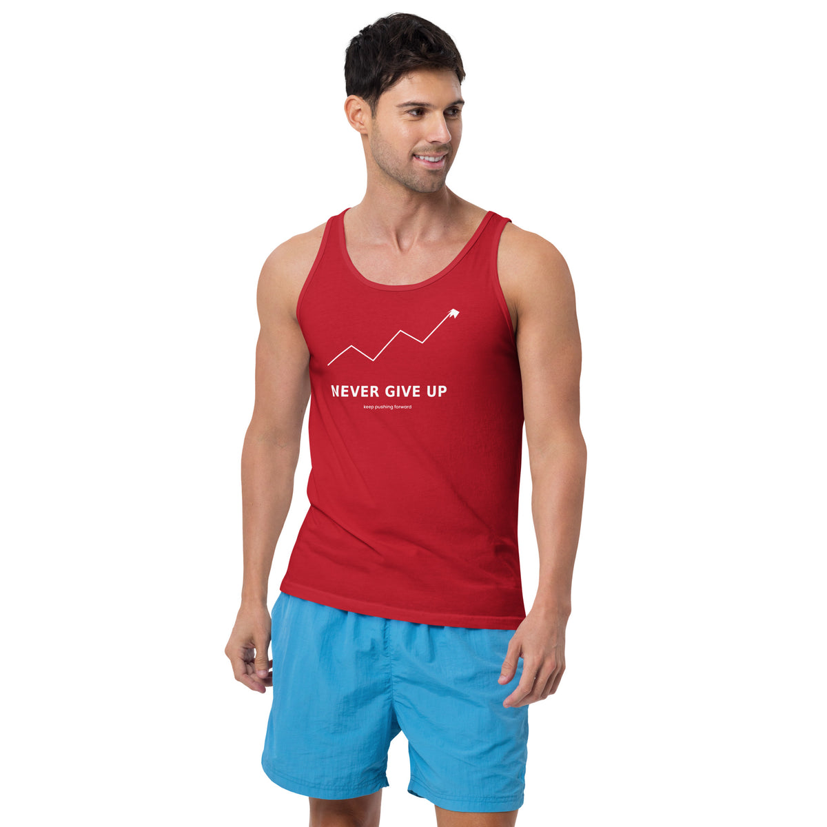 Never Give Up - Unisex Tank Top, Red, front view