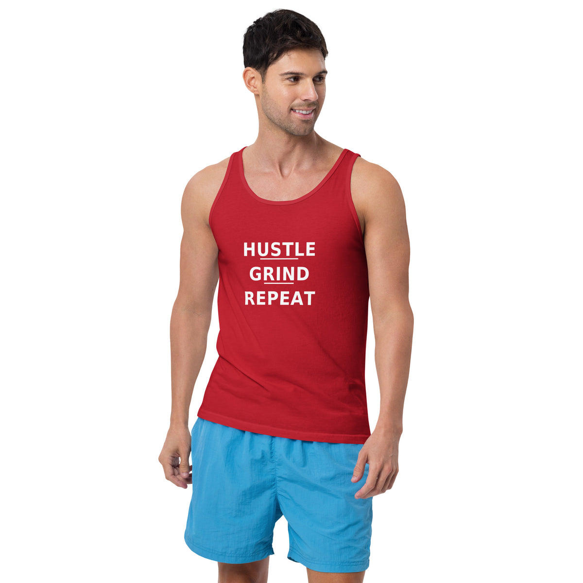 Hustle. Grind. Repeat. - Unisex Tank Top, Red, front view