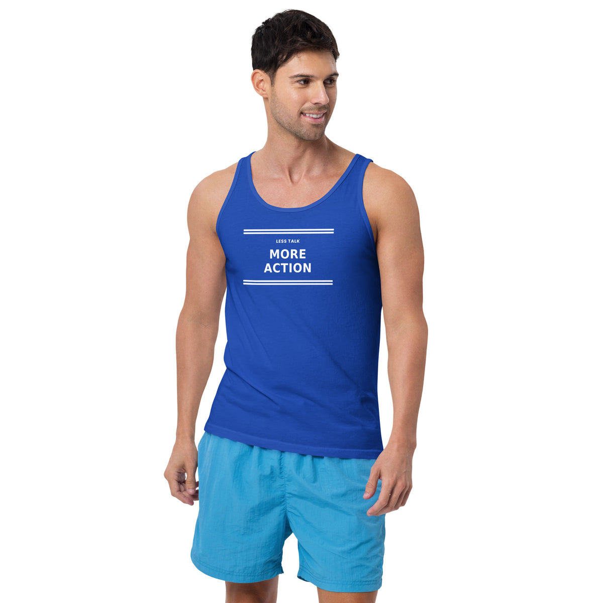 Less Talk, More Action - Unisex Tank Top, True Royal, front view