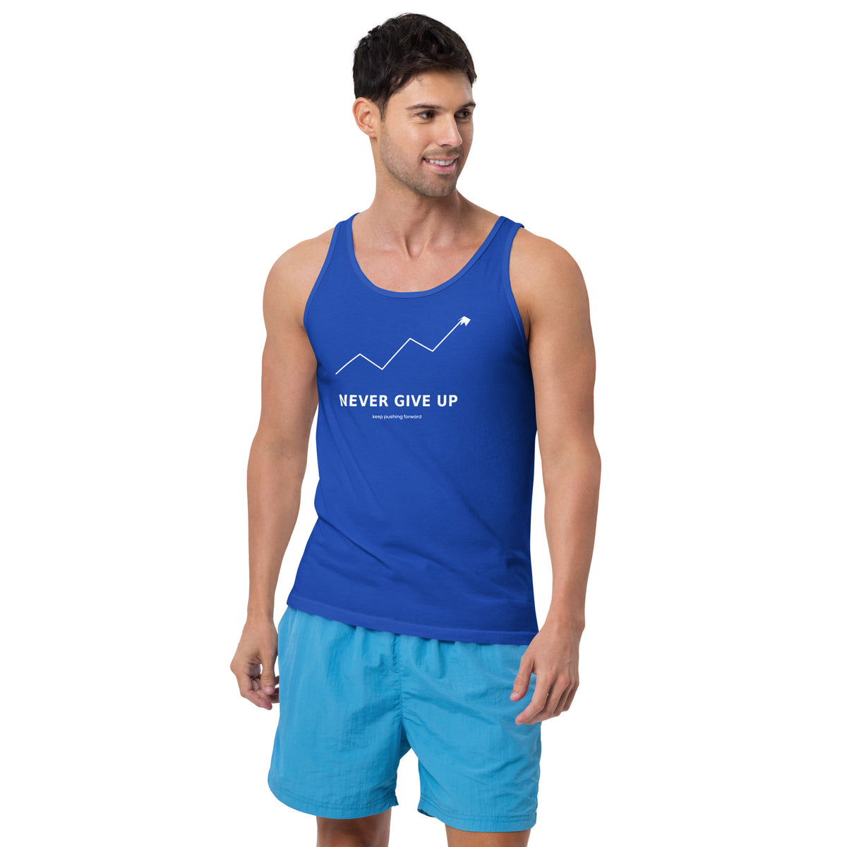 Never Give Up - Unisex Tank Top, True Royal, front view