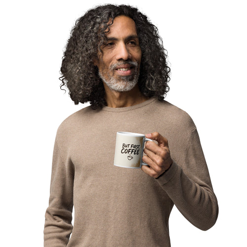 But First Coffee - White Glossy Mug, 11 oz, handle on right view